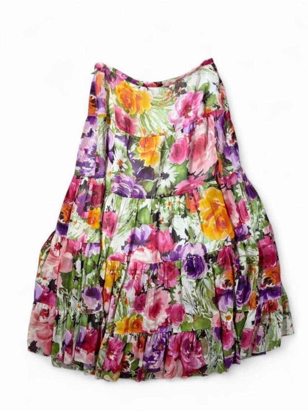 Jones New York Collection Petite 6P Silk Floral Tiered Midi Skirt Lined